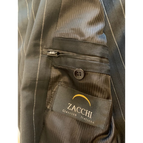 Zacchi Classico Italiana Mens 44L 39L Charcoal Pinstripe Wool Suit - Picture 4 of 8